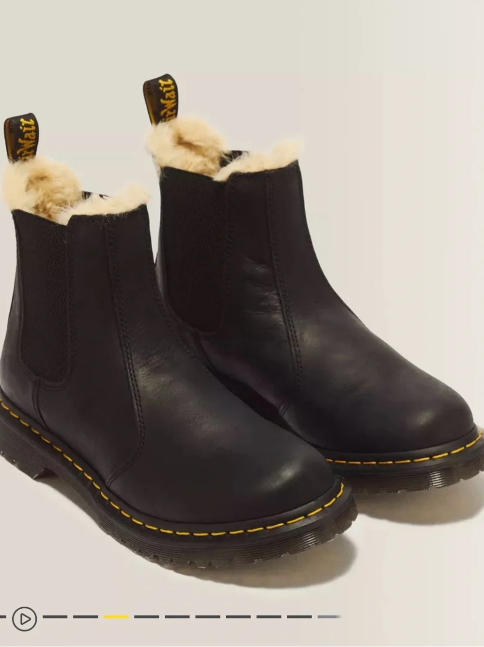 Dr. Martens Black Leather Chelsea Ankle Boots with Cream Fur Lining